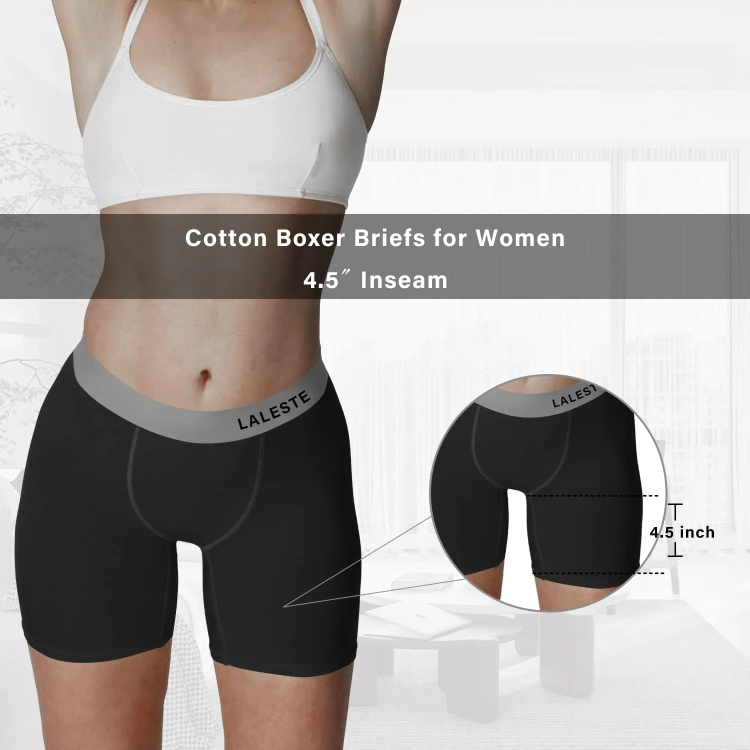 LALESTE Women Cotton Boxer Briefs 3" Inseam Boy Shorts Underwear Anti Chafing Shorts 5 Pack