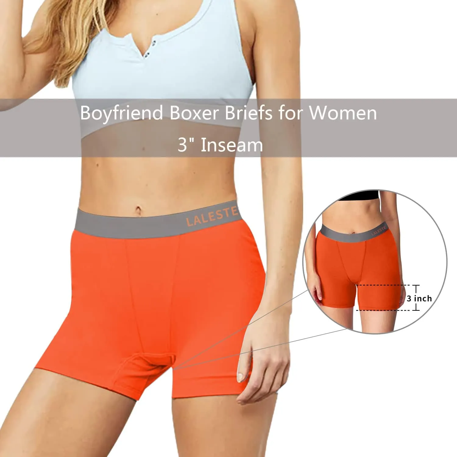 LALESTE Women Cotton Boxer Briefs 3" Inseam Boy Shorts Underwear Anti Chafing Shorts 5 Pack
