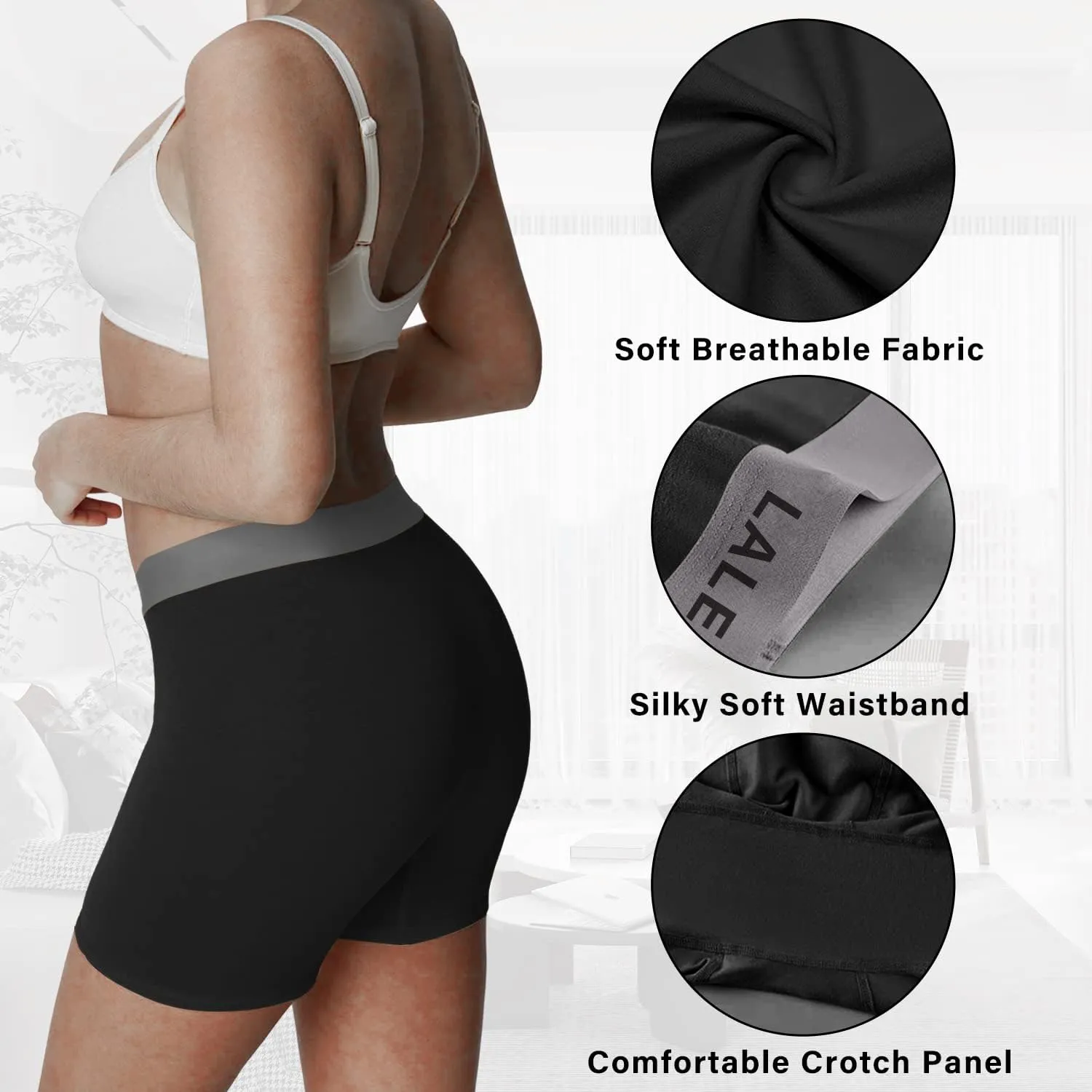 LALESTE Women Cotton Boxer Briefs 3" Inseam Boy Shorts Underwear Anti Chafing Shorts 5 Pack