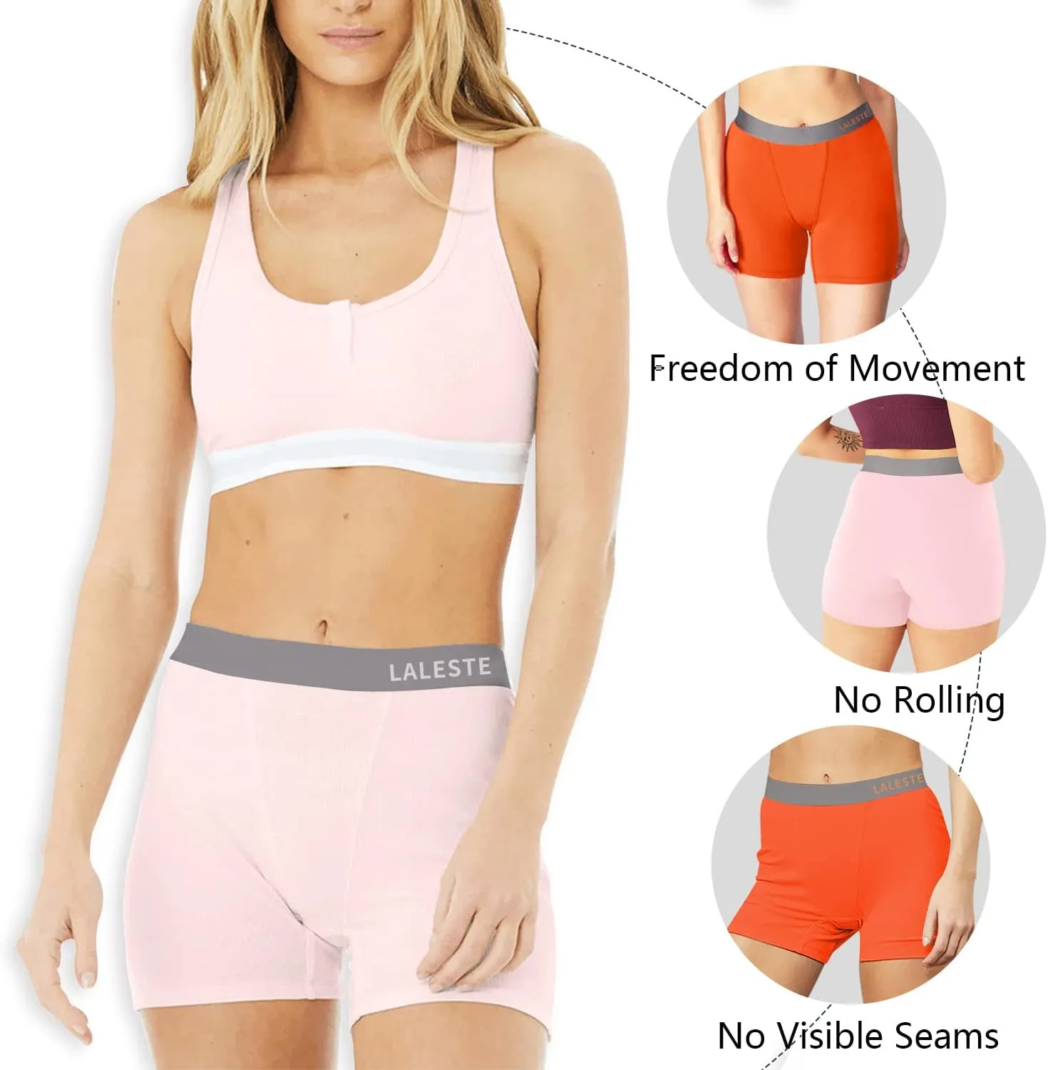LALESTE Women Cotton Boxer Briefs 3" Inseam Boy Shorts Underwear Anti Chafing Shorts 5 Pack