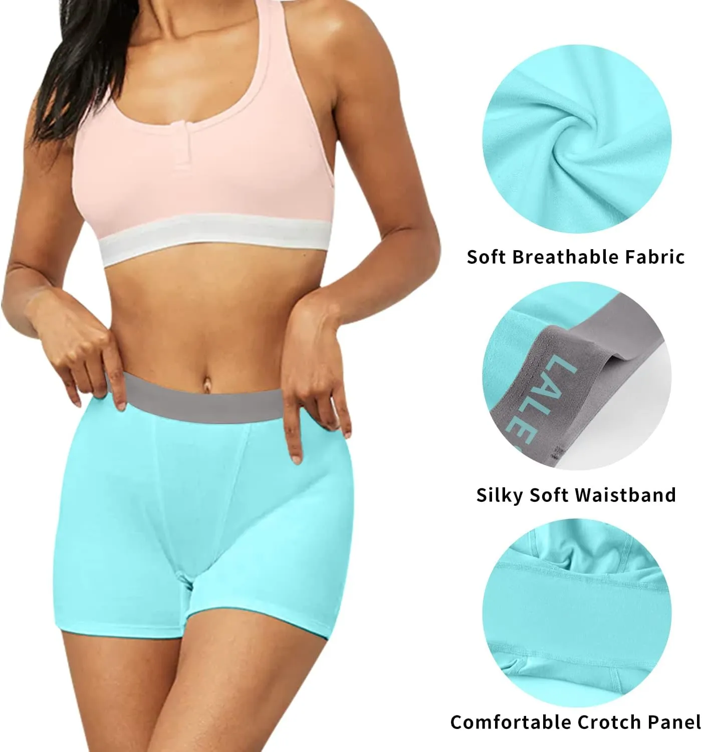 LALESTE Women Cotton Boxer Briefs 3" Inseam Boy Shorts Underwear Anti Chafing Shorts 5 Pack