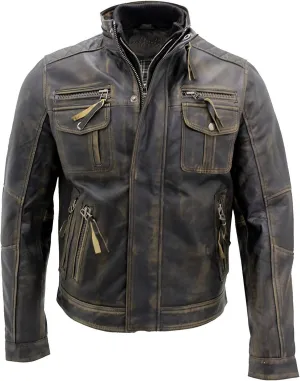 Lambskin Leather Jacket for Men - Vintage Distressed Brown Biker Coat