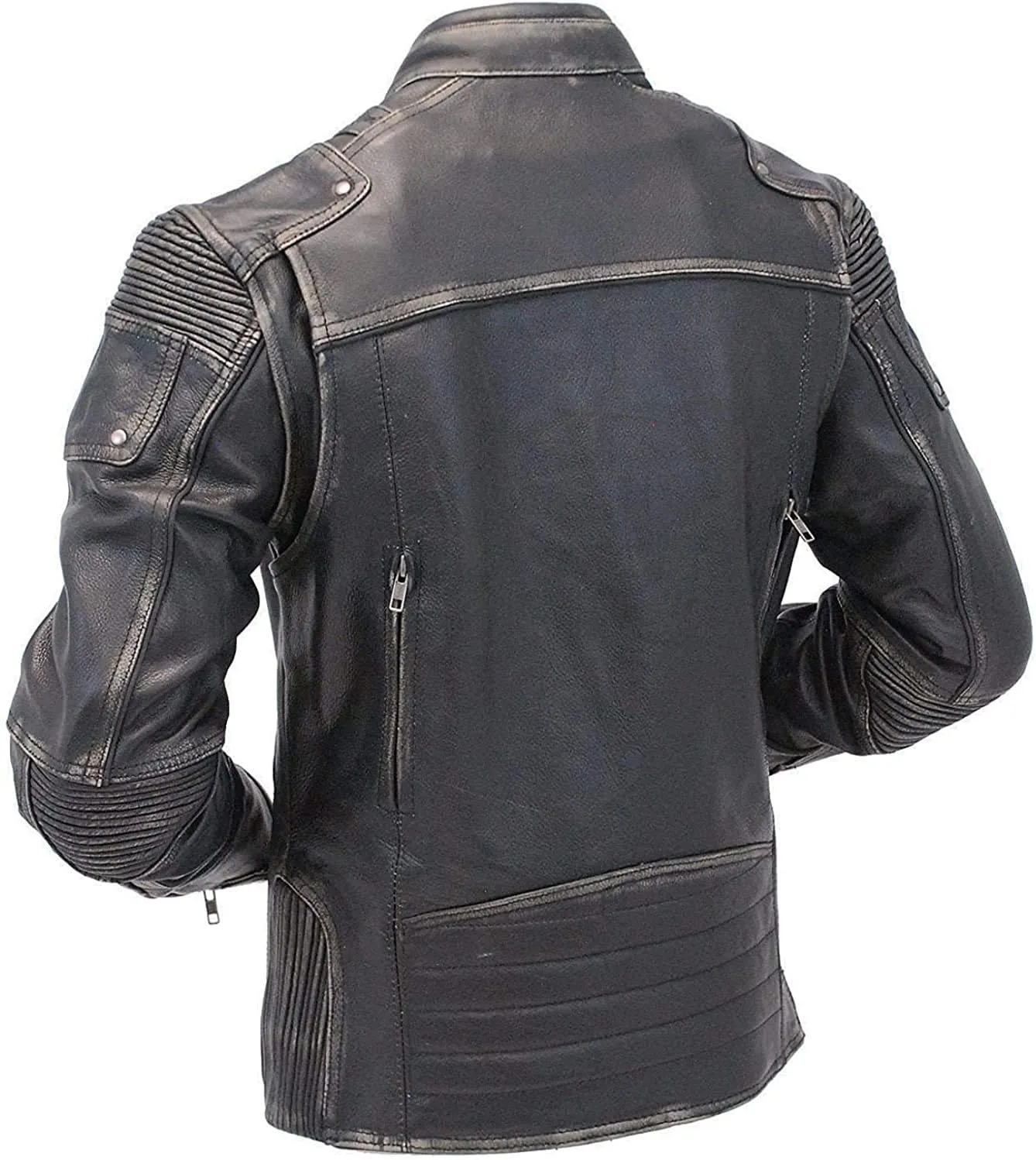 Lambskin Leather Jacket for Men - Vintage Distressed Brown Biker Coat