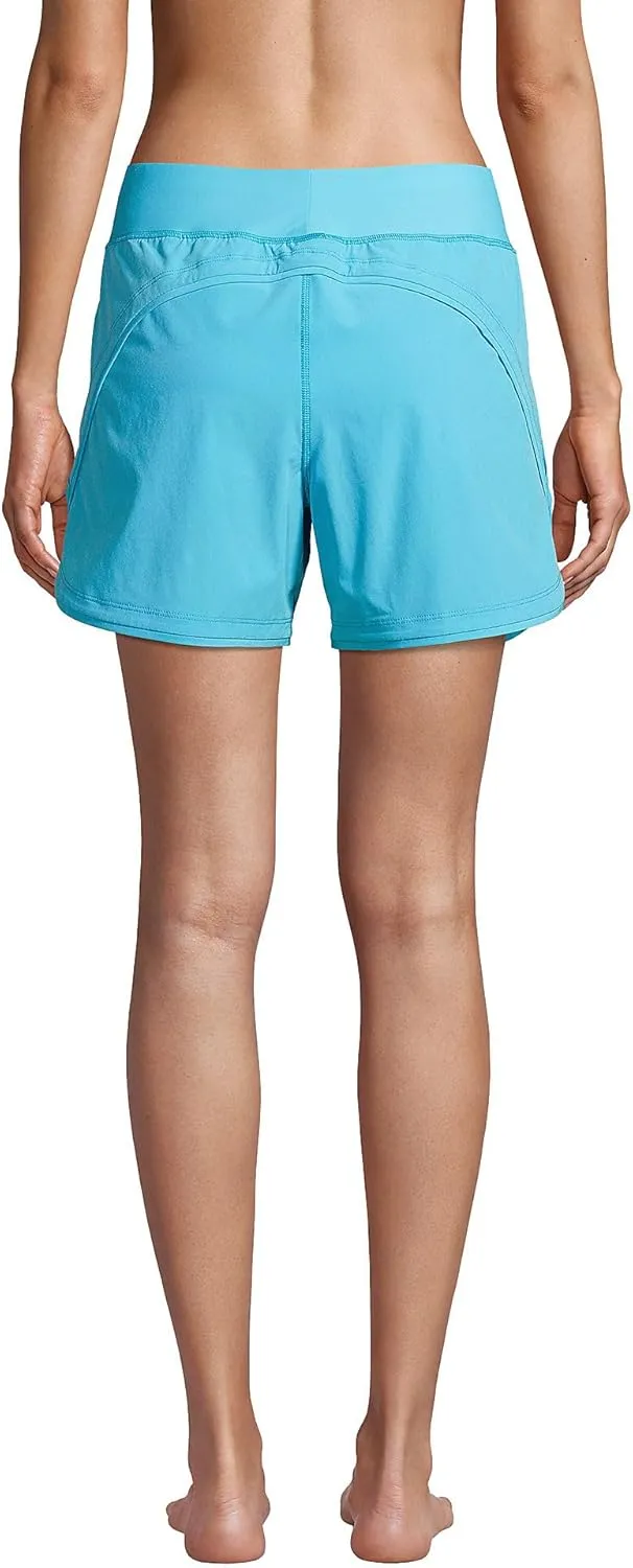 Lands' End Women's 5" Quick Dry Elastic Waist Board Shorts Swim Cover-up Shorts with Panty