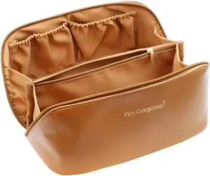 Large Travel Makeup Bag  Waterproof Cosmetic Case, Portable Beauty Organizer with Fixed Divider, Spacious Toiletry Bag for Skincare, Brushes & Accessories, Durable Handle (Caramel II)