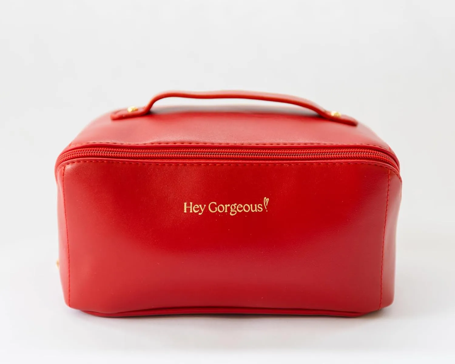 Large Travel Makeup Bag  Waterproof Cosmetic Case, Portable Beauty Organizer with Fixed Divider, Spacious Toiletry Bag for Skincare, Brushes & Accessories, Durable Handle (Red Velvet)