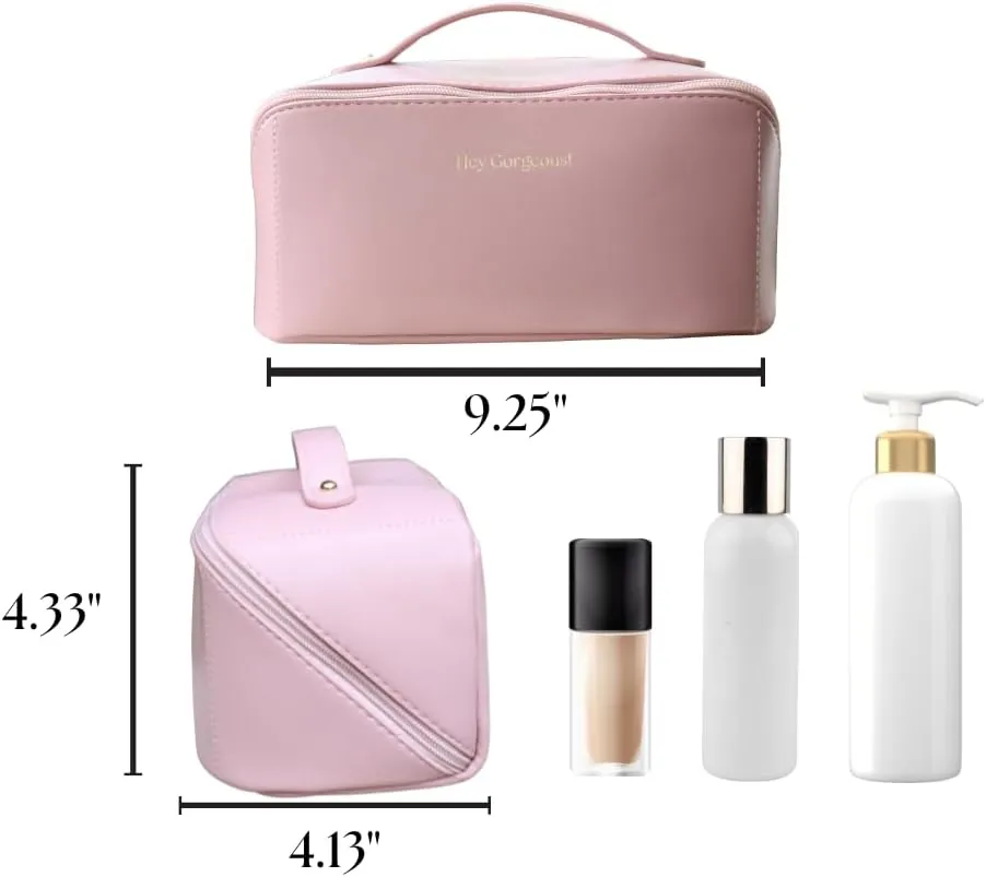 Large Travel Makeup Bag  Waterproof Cosmetic Case, Portable Beauty Organizer with Fixed Divider, Spacious Toiletry Bag for Skincare, Brushes & Accessories, Durable Handle (The Girls I)