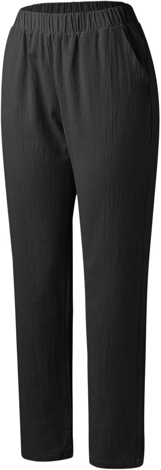 LCMTWX Summer Outfits for Women Casual Baggy Elastic Waist Trouser Wide Leg Pant with Pocket Fashion Pant Womens Palazzo