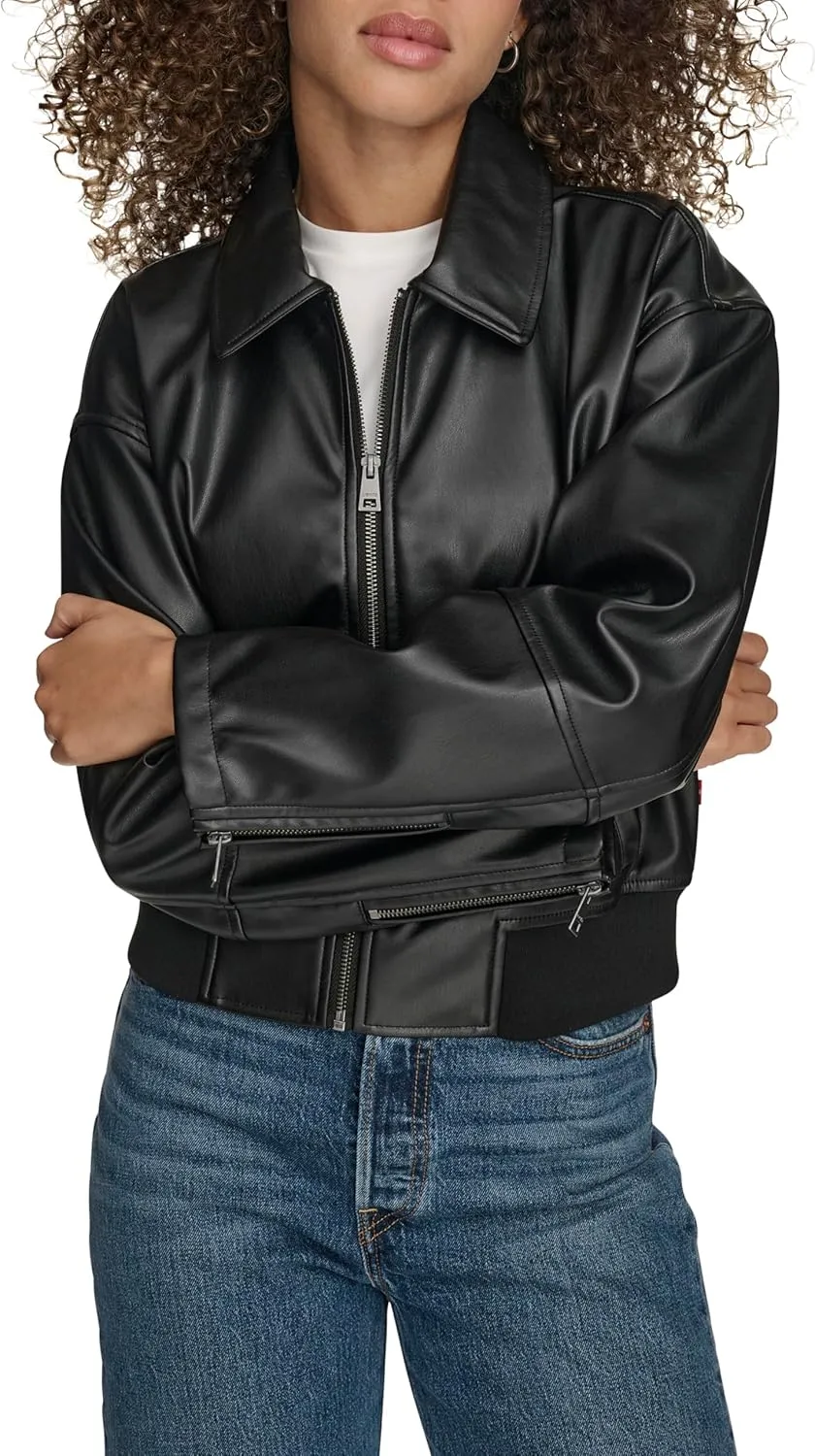 Levi's Women's Faux Leather Bomber with Laydown Collar