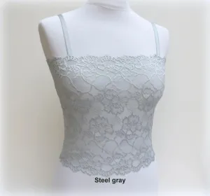 Light Blue See Through Elastic Floral Lace Tank Top Camisole