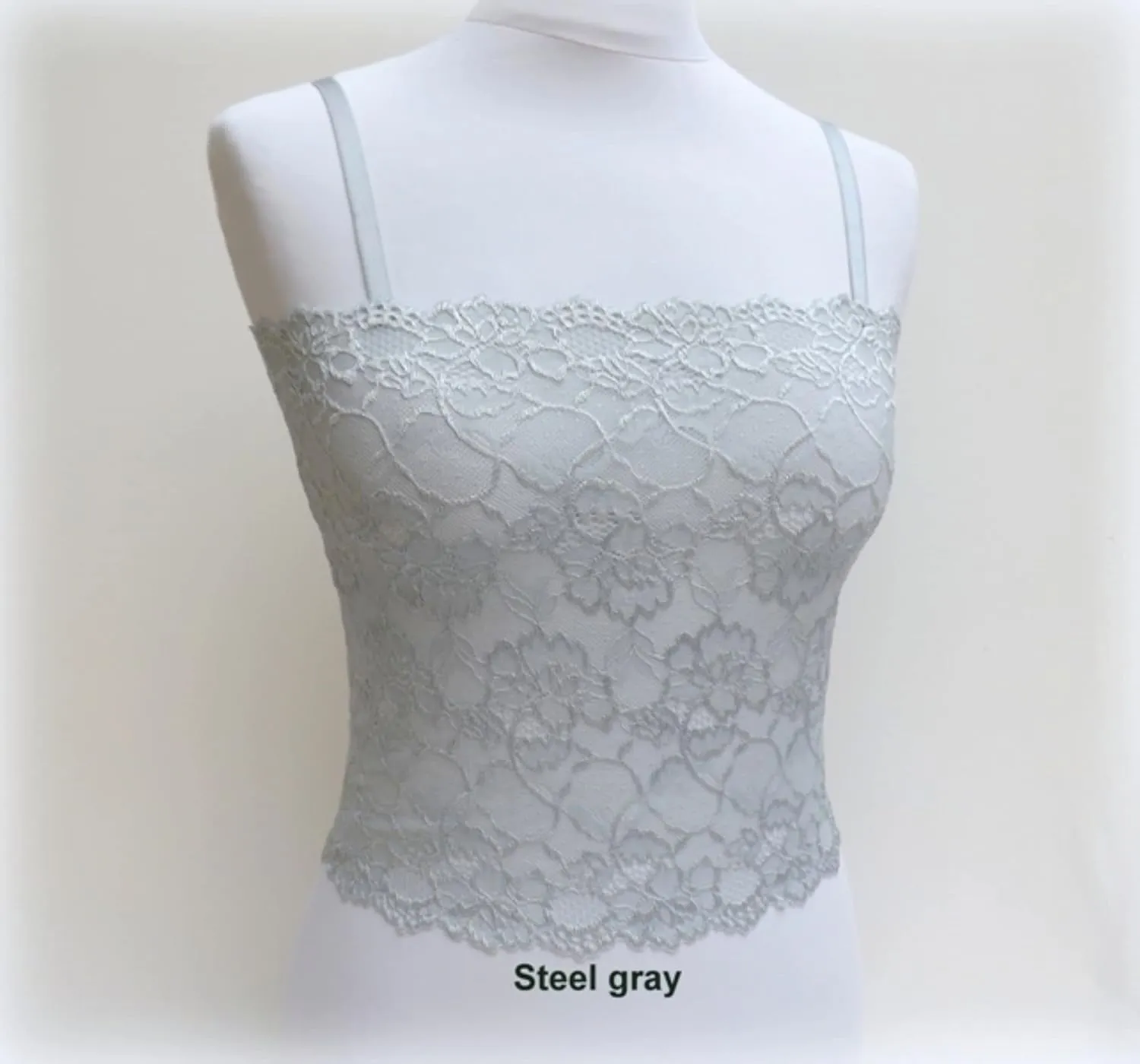 Light Blue See Through Elastic Floral Lace Tank Top Camisole
