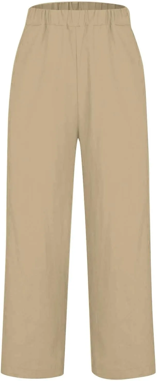 Linen Capri Pants for Women High Waisted Straight Leg Cropped Lounge Pant Comfy Soft Gauze Trousers with Pockets