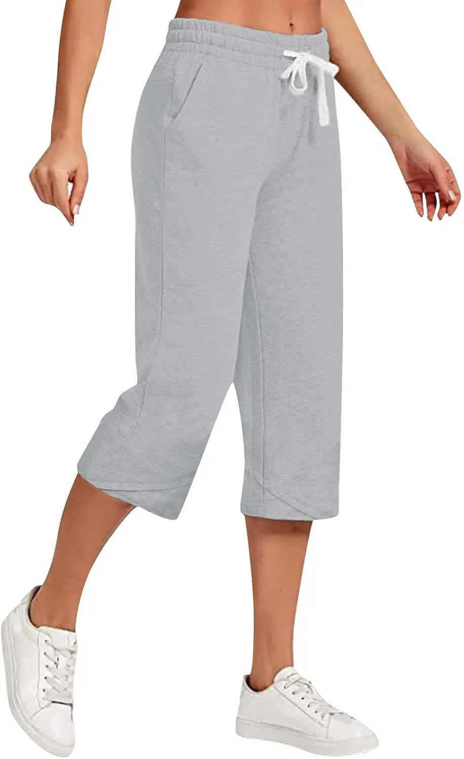 Linen Capri Pants Women Plus Size Elastic Waist Drawstring Wide Leg Cropped Lounge Trousers Summer Beach Pant Outfits