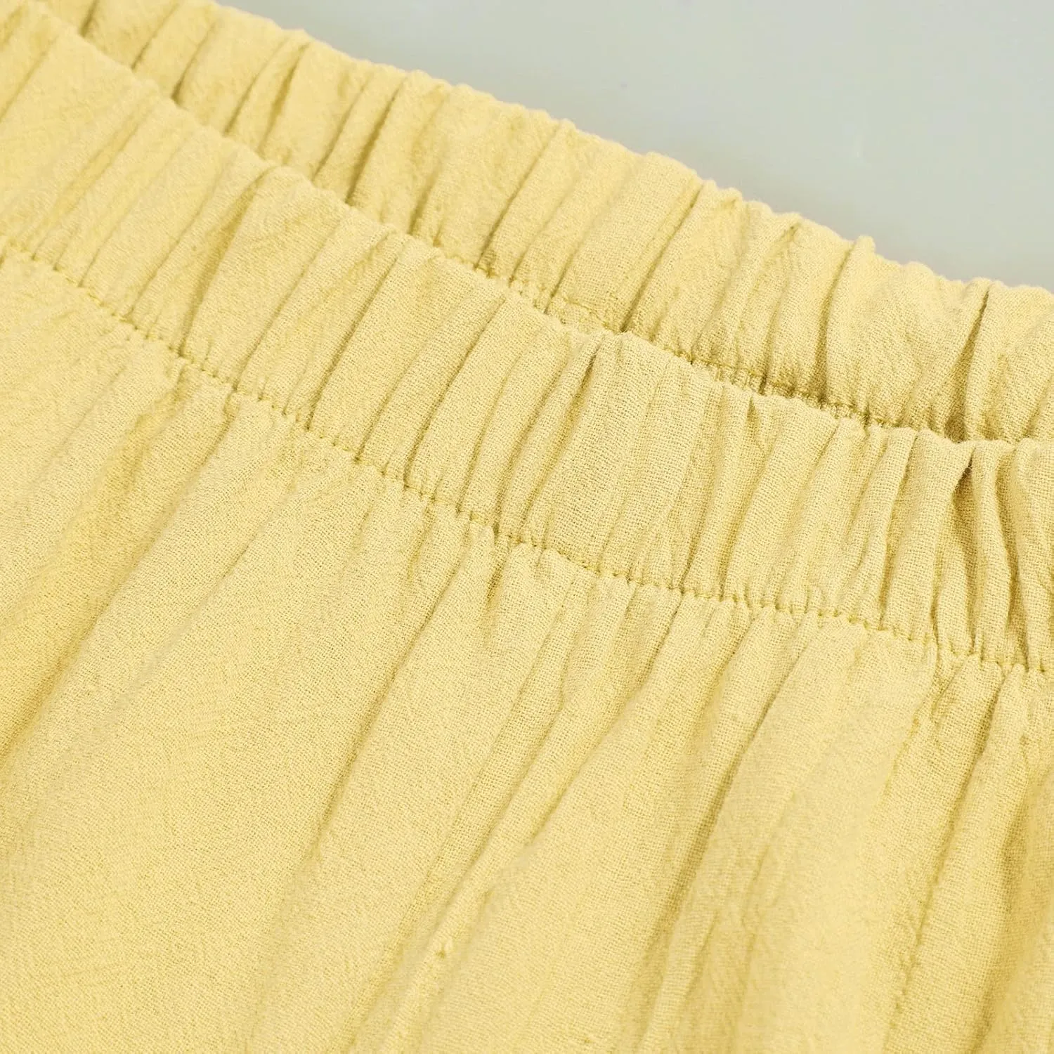 Linen Capri Pants Womens Casual Summer Trendy Elastic Waist Loose Trouser Lounge Athletic Yoga Pants Beach Plus Size