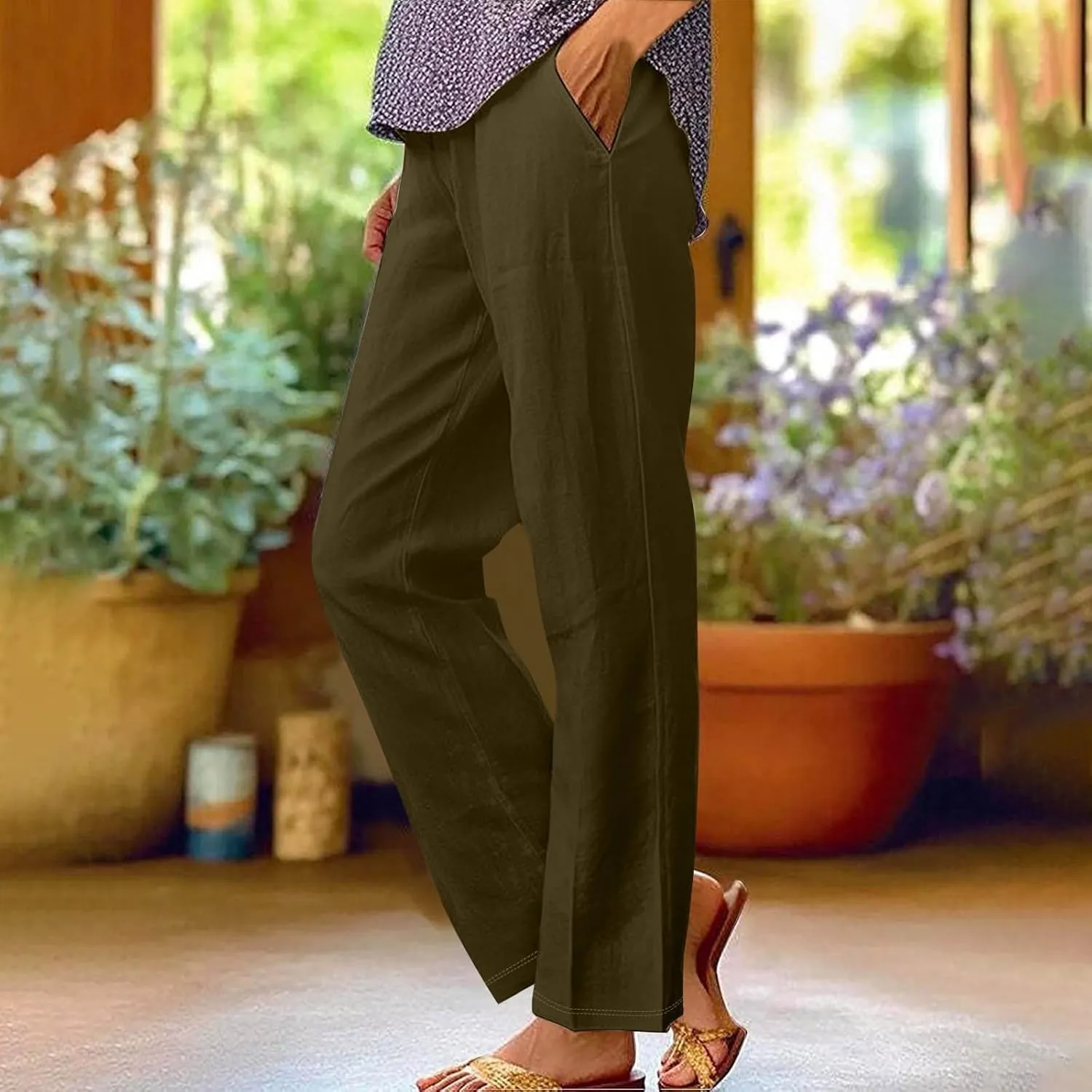 Linen Joggers Petite Spring High Waisted Cotton Linen Yoga Pants for Women Womens Casual Loose Pants