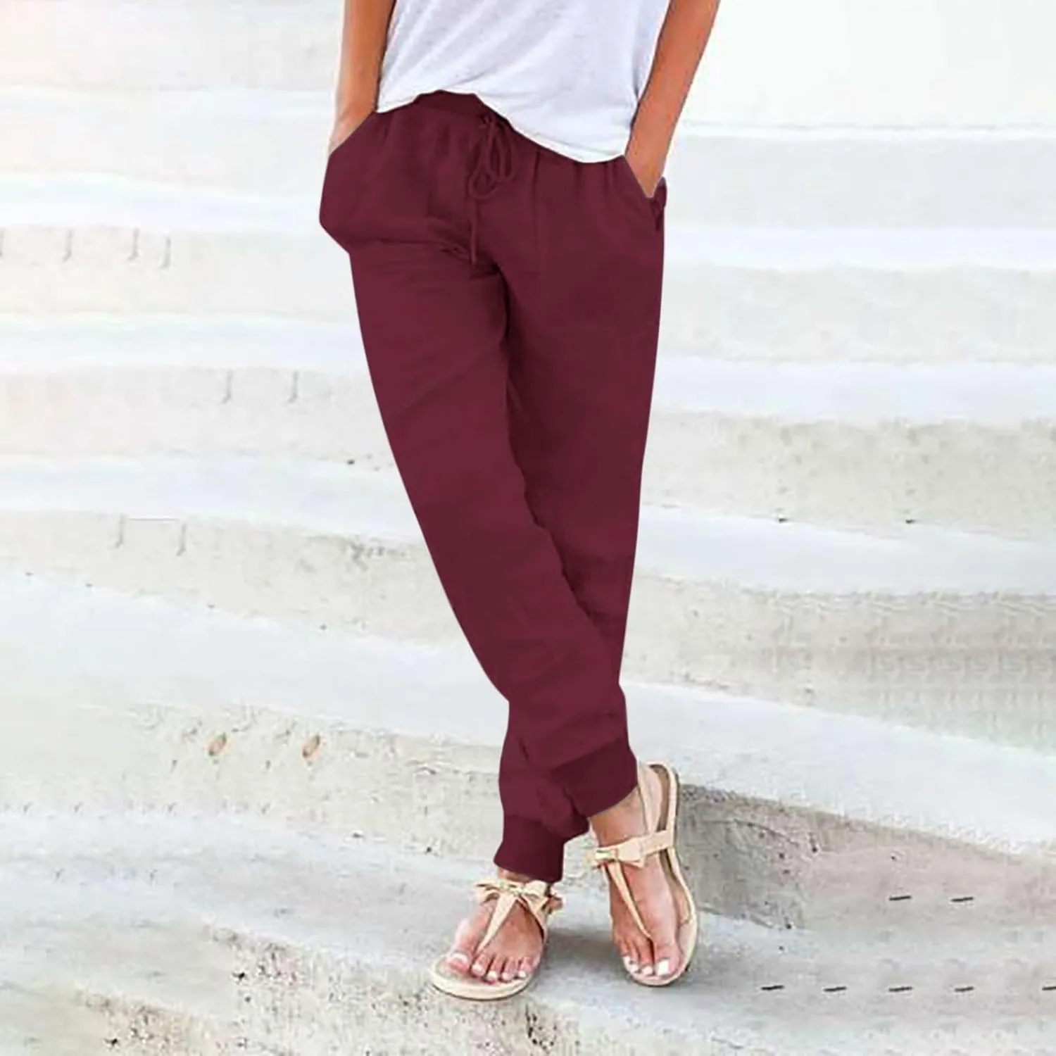 Linen Palazzo Pants for Women Casual High Waist Lightweight Summer Palazzo Trouser with Pockets Ladies Wide Leg Pants