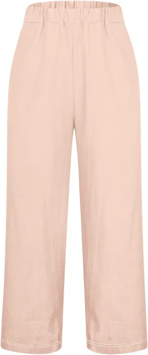Linen Pants for Women 2025 High Waisted Wide Leg Trousers Trendy Solid Striped Elastic Waist Summer Gauze Capri Pants