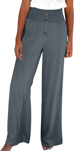 Linen Pants for Women Casual Flowy Loose Fit Wide Leg Trousers Summer High Waisted Beach Palazzo Pants with Pockets