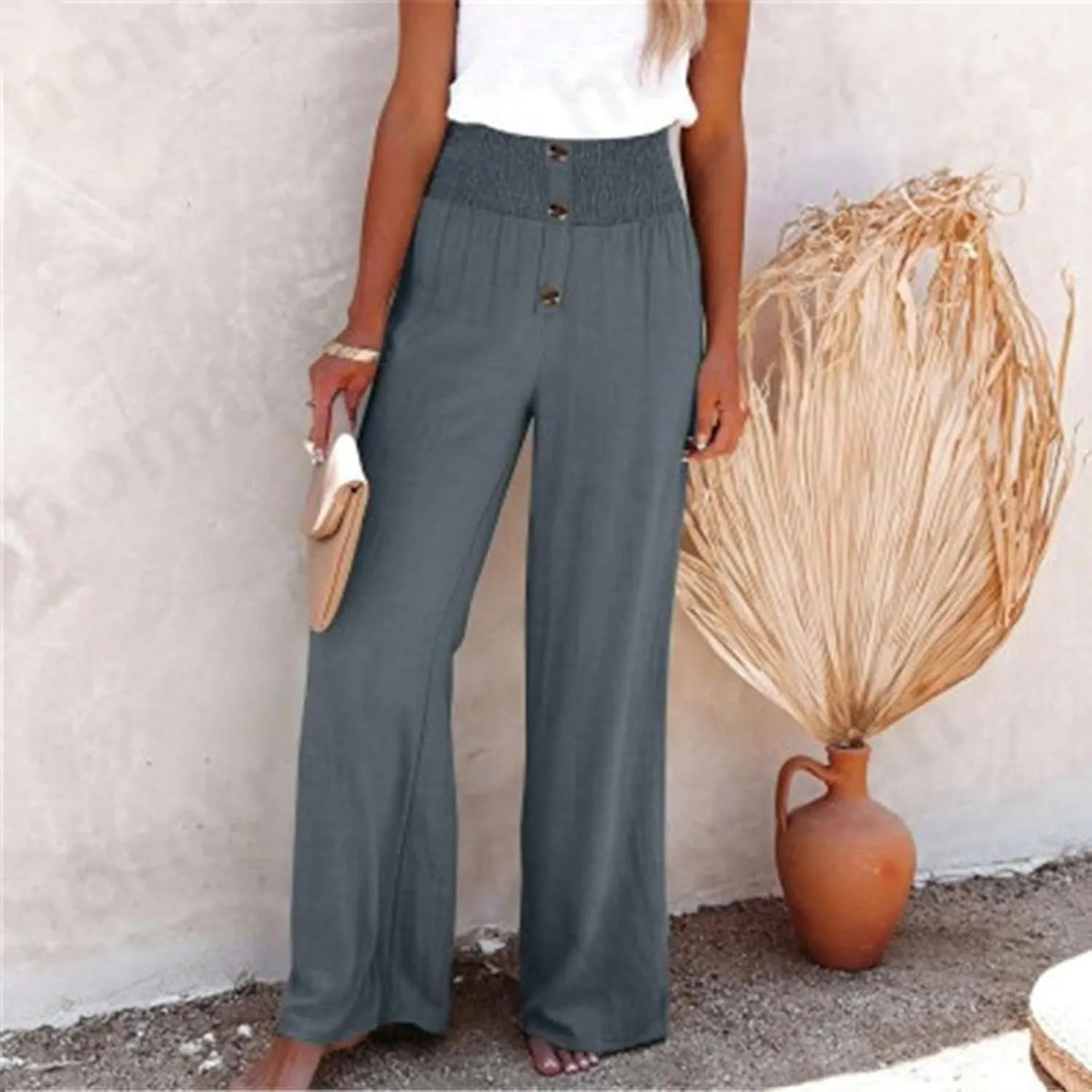 Linen Pants for Women Casual Flowy Loose Fit Wide Leg Trousers Summer High Waisted Beach Palazzo Pants with Pockets