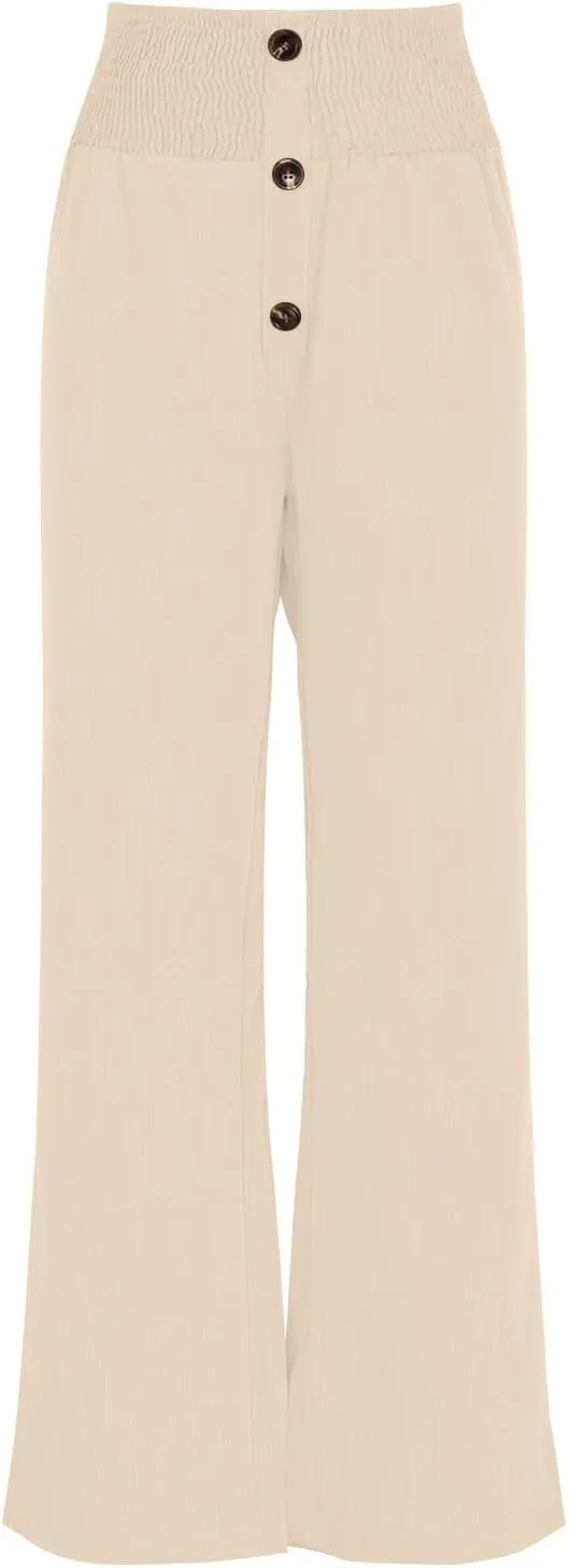 Linen Pants for Women Casual Flowy Loose Fit Wide Leg Trousers Summer High Waisted Beach Palazzo Pants with Pockets