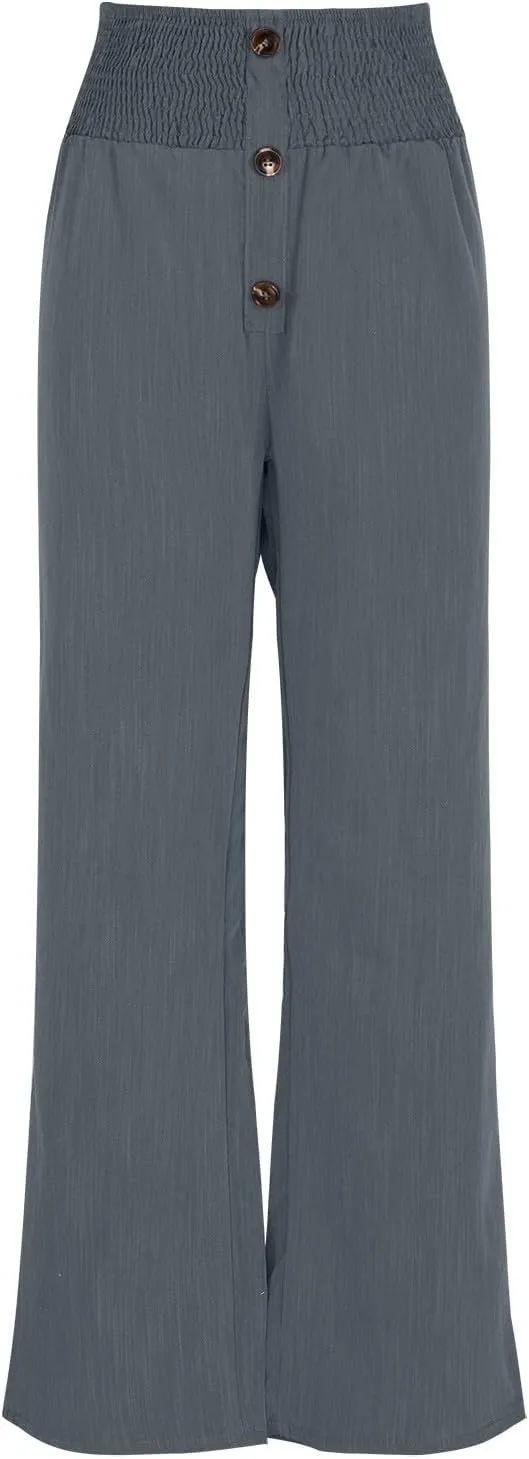 Linen Pants for Women Casual Flowy Loose Fit Wide Leg Trousers Summer High Waisted Beach Palazzo Pants with Pockets