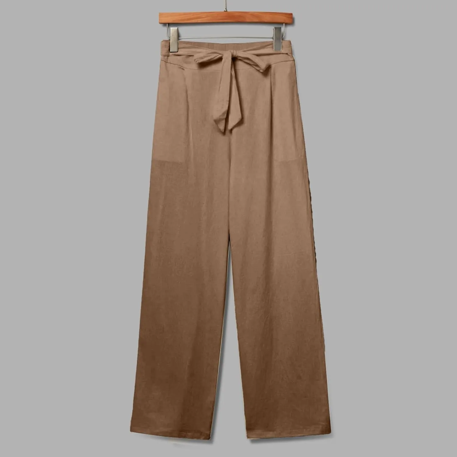 Linen Pants for Women Drawstring Elastic High Waisted Straight Leg Pants with Pockets Summer Casual Boho Beach Trouser
