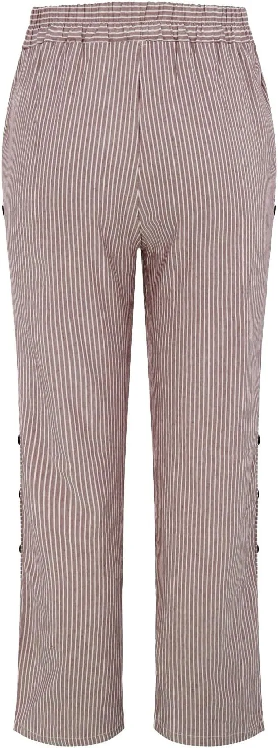 Linen Pants for Women Solid Cropped Side Elastic Waist Capris Straight Leg Summer Beach Casual Trousers with Pockets