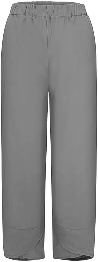 Linen Pants Wide Leg Trousers Trendy Lounge Pant Casual Elastic Waisted Linen Pants for Women Casual Work Pants