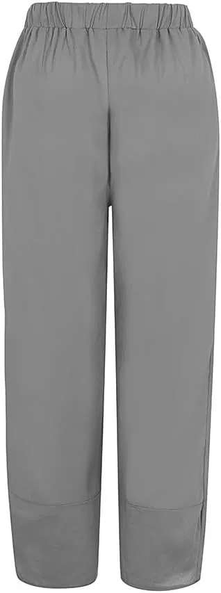 Linen Pants Wide Leg Trousers Trendy Lounge Pant Casual Elastic Waisted Linen Pants for Women Casual Work Pants