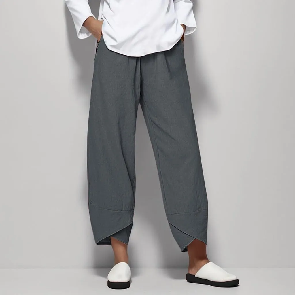 Linen Pants Wide Leg Trousers Trendy Lounge Pant Casual Elastic Waisted Linen Pants for Women Casual Work Pants