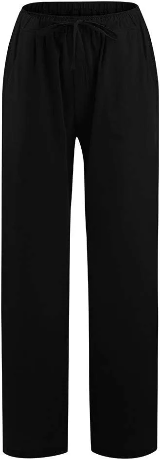 Linen Pants Women Casual Linen High Waist Pant Loose Fit Summer Pants Trousers Cotton Linen Palazzo Pants with Pockets