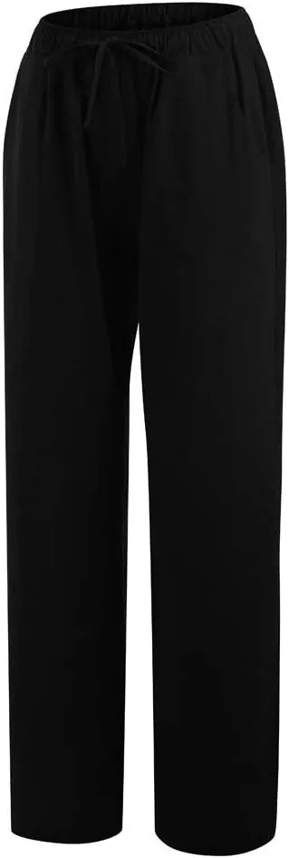 Linen Pants Women Casual Linen High Waist Pant Loose Fit Summer Pants Trousers Cotton Linen Palazzo Pants with Pockets
