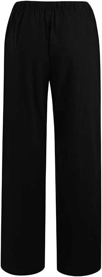 Linen Pants Women Casual Linen High Waist Pant Loose Fit Summer Pants Trousers Cotton Linen Palazzo Pants with Pockets