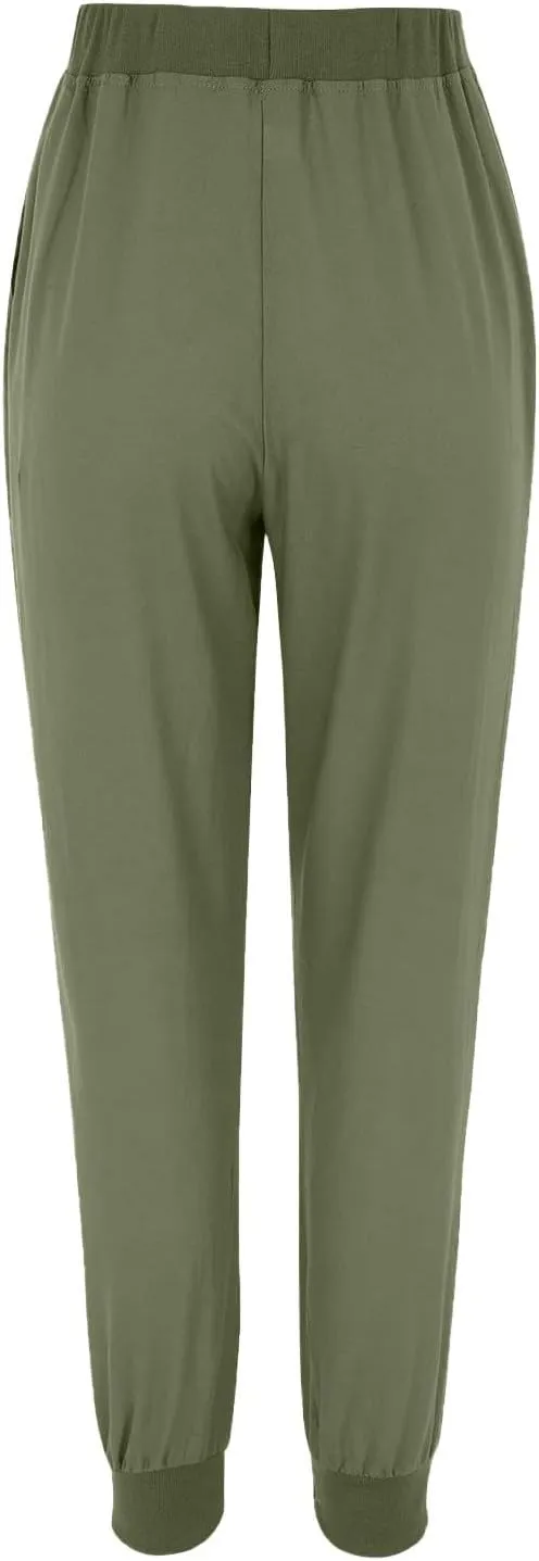Linen Pants Women Drawstring Elastic Waist Tapered Leg Pants Casual Jogger Baggy Summer Trendy Beach Vacation Trousers