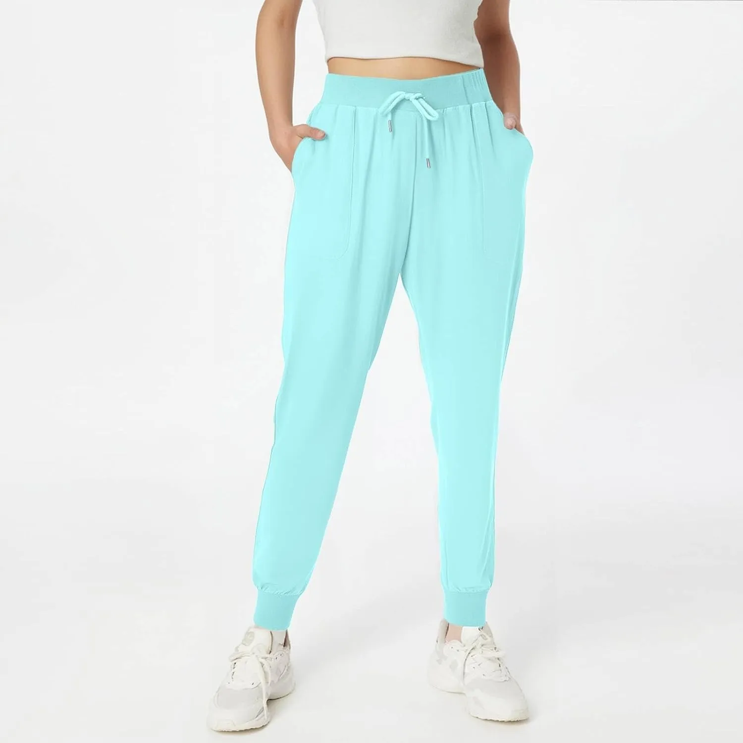 Linen Pants Women Drawstring Tapered Leg Petite Pants Elastic Waist Jogger Baggy Summer Palazzo Trousers with Pockets