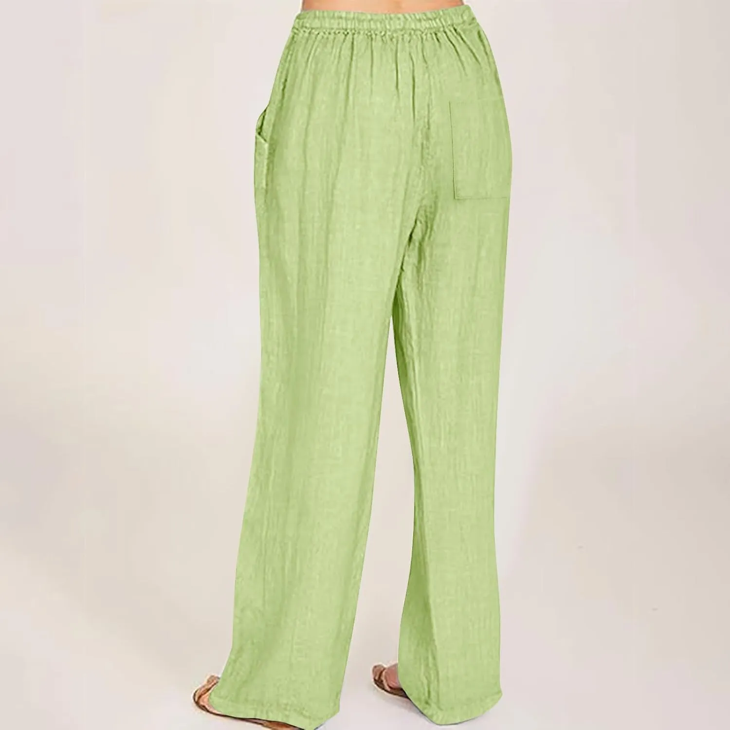 Linen Pants Women High Waisted Drawstring Palazzo Pant 2025 Summer Flowy Cotton Linen Beach Slack Trousers with Pocket