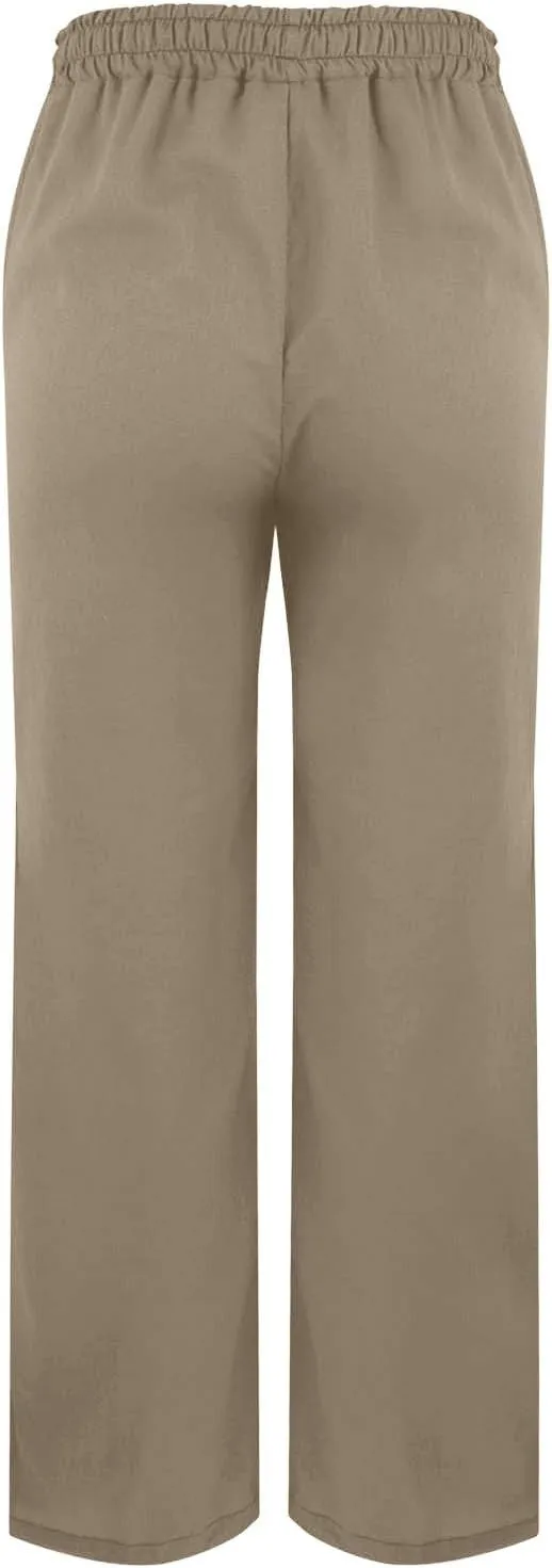 Linen Pants Women Summer Beach Elastic High Waist Lounge Pant Straight Leg Casual Loose Lightweight Fashion Trousers