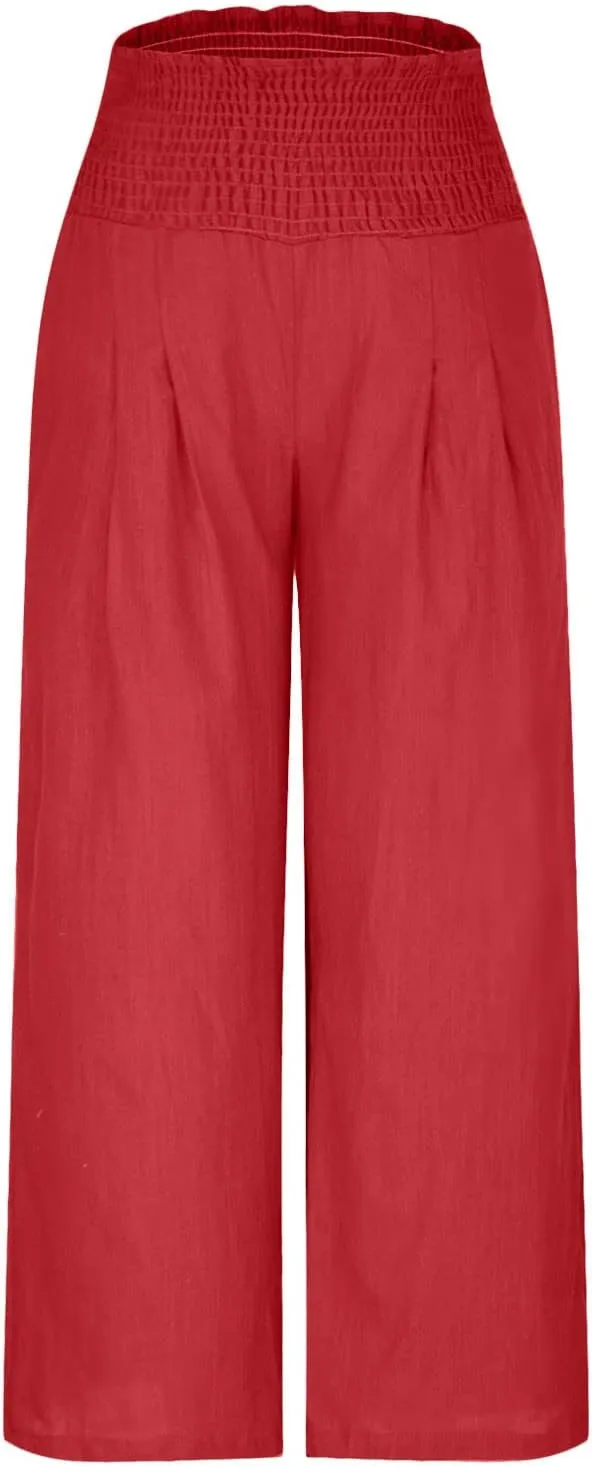 Linen Pants Women Summer Boho Wide Leg High Waist Casual Lounge Pants 2025 Beach Travel Vacation Outfits Linen Pants