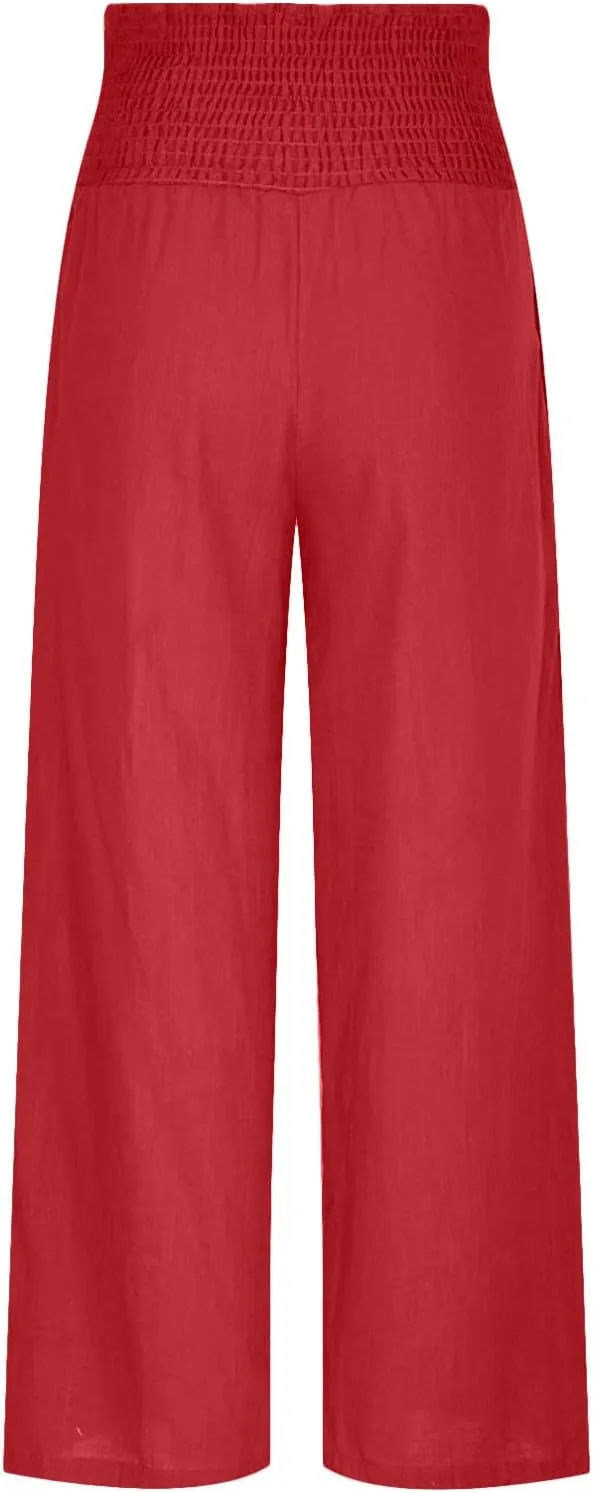Linen Pants Women Summer Boho Wide Leg High Waist Casual Lounge Pants 2025 Beach Travel Vacation Outfits Linen Pants