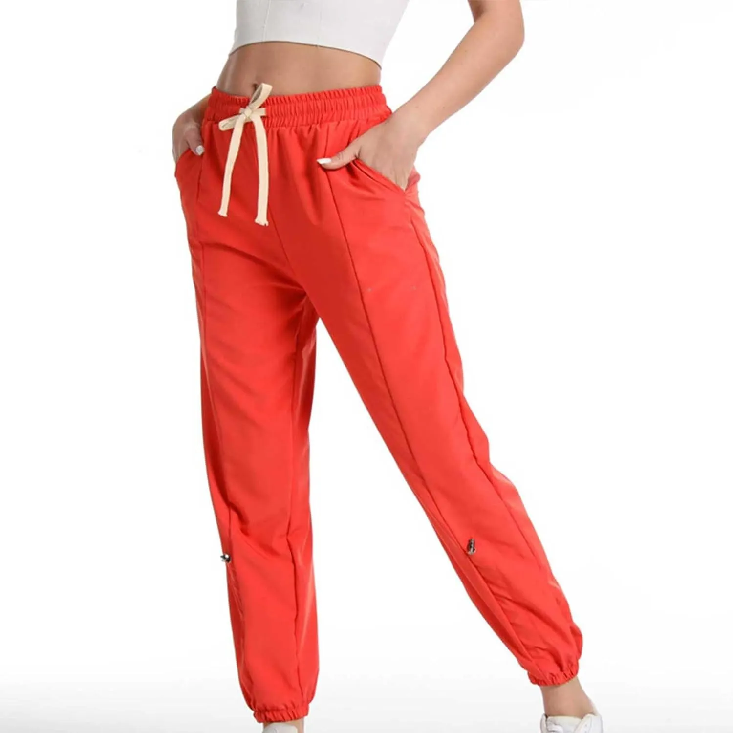 Linen Pants Women Tall Summer Straight Leg High Waist Flowy Beach Pants Travel Vacation Trendy Trouser with Pockets