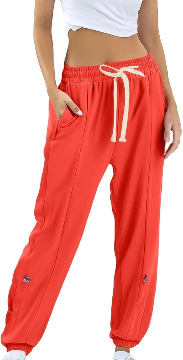 Linen Pants Women Tall Summer Straight Leg High Waist Flowy Beach Pants Travel Vacation Trendy Trouser with Pockets
