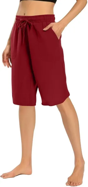 Linen Women's Shorts High Waisted Casual Wide Leg Drawstring Capri Pants with Pocket Knee Length