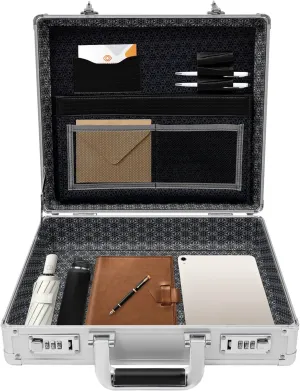 Locking Briefcase, Heavy Duty Aluminum Locking Clipboard Case Box with Handle, Attache Case for Cash, Documents, Valuables