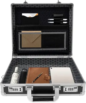 Locking Briefcase, Heavy Duty Aluminum Locking Clipboard Case Box with Handle, Attache Case for Cash, Documents, Valuables
