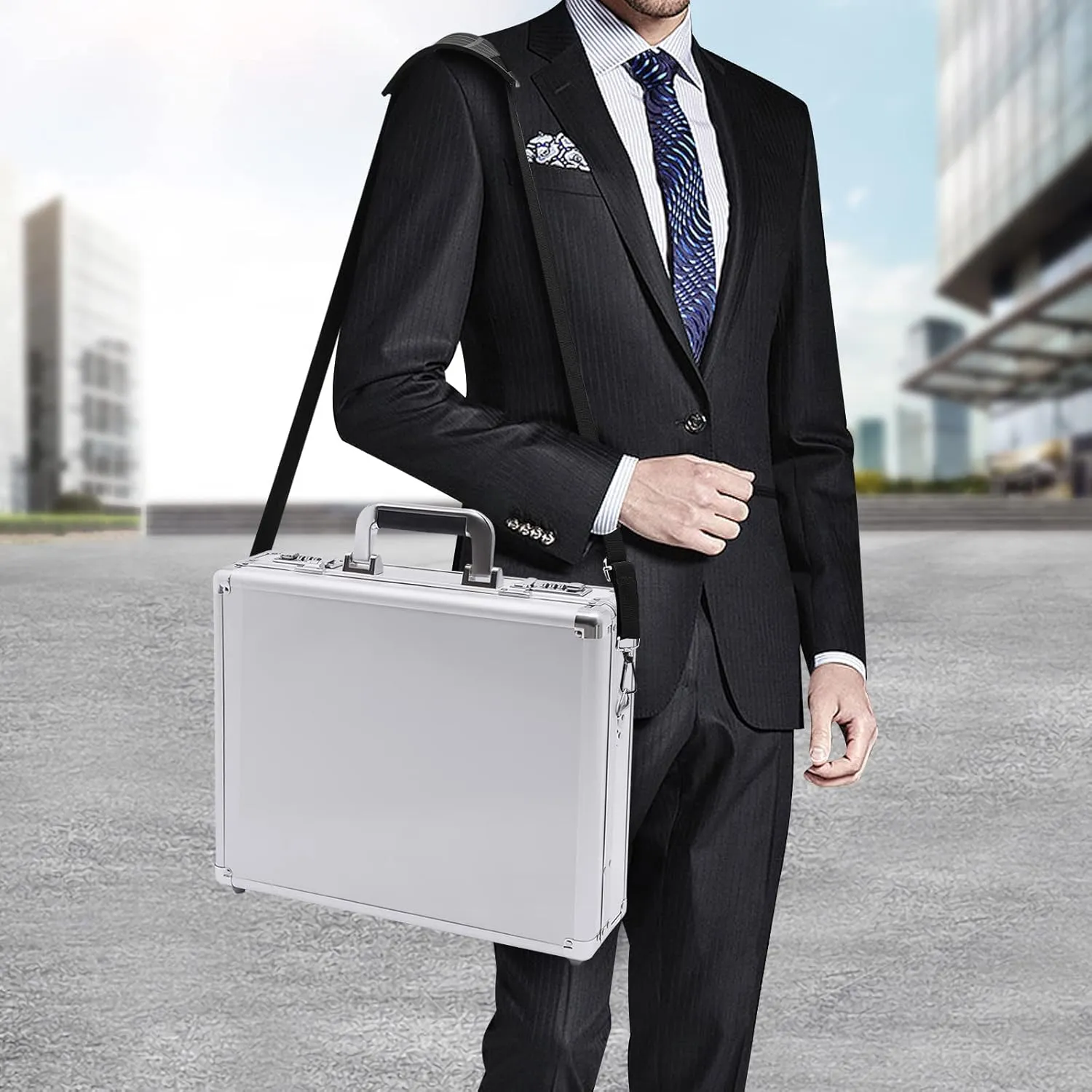 Locking Briefcase, Heavy Duty Aluminum Locking Clipboard Case Box with Handle, Attache Case for Cash, Documents, Valuables