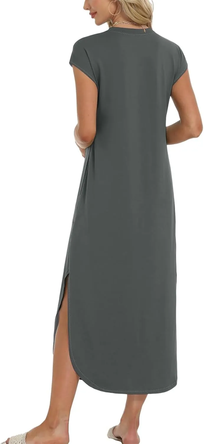 Long Maxi Dress for Women Casual Loose Hide Belly Sundress Plus Size Bohemian Sundresses Beach Dress with Pockets