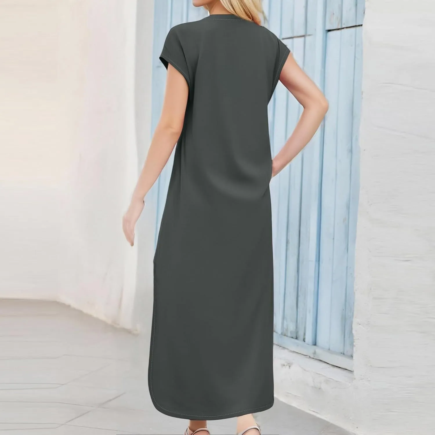Long Maxi Dress for Women Casual Loose Hide Belly Sundress Plus Size Bohemian Sundresses Beach Dress with Pockets