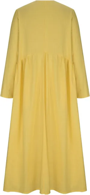 Long Sleeve Cotton Linen Dress Women Plus Size Babydoll Loose Maxi Dresses Casual V Neck A-Line Dress with Pockets