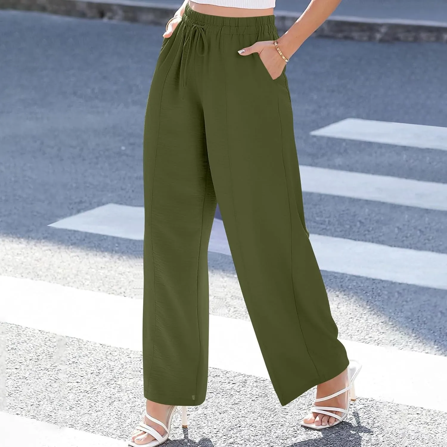 Lounge Pants for Women Casual Elastic Waist Wide Leg Pants with Pockets Casual Summer Cotton Linen Long Trousers 2025