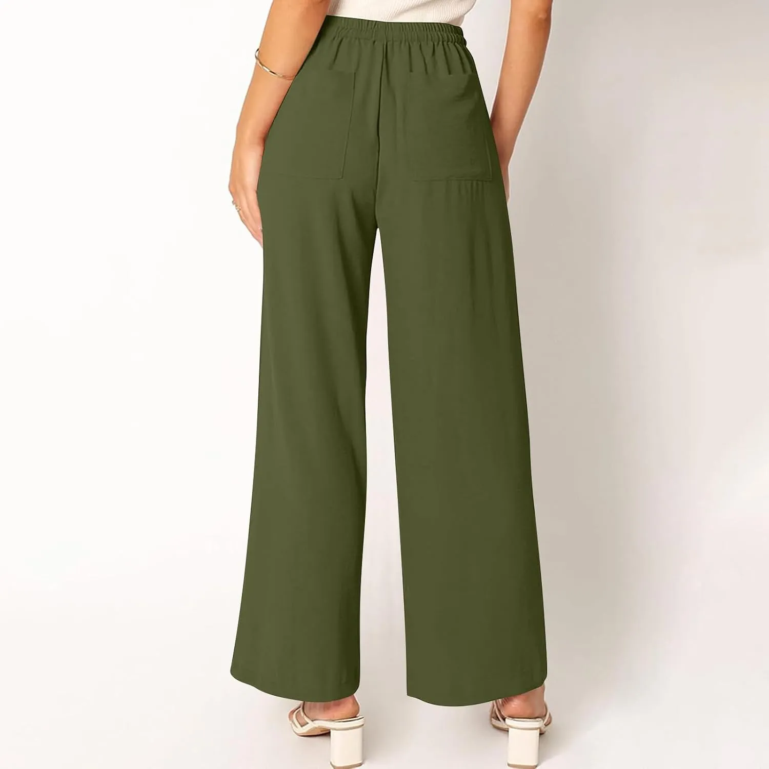 Lounge Pants for Women Casual Elastic Waist Wide Leg Pants with Pockets Casual Summer Cotton Linen Long Trousers 2025